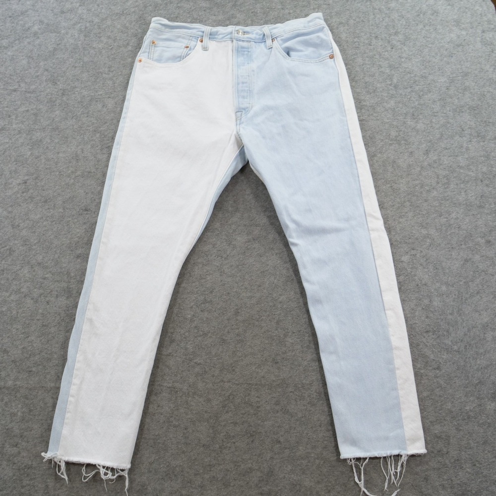 Levis Jeans Womens 31 Two Tone Light Wash White 501 Skinny Raw Hem Denim